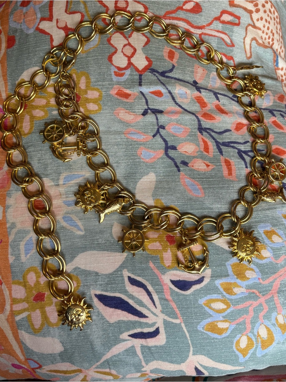 Vintage Celestial Charm Chain Belt – Gold Tone Adjustable Waist Belt - XS-M